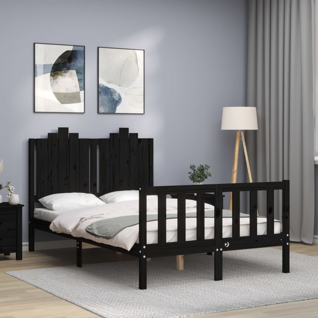 vidaXL Bed Frame with Headboard Black 120x200 cm Solid Wood