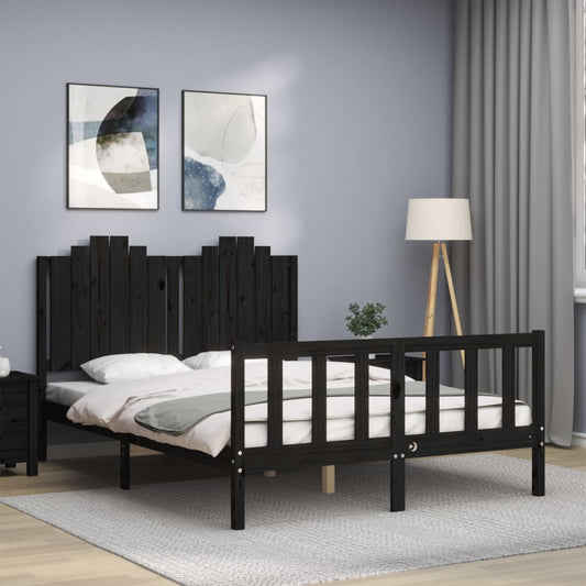 vidaXL Bed Frame with Headboard Black 140x200 cm Solid Wood