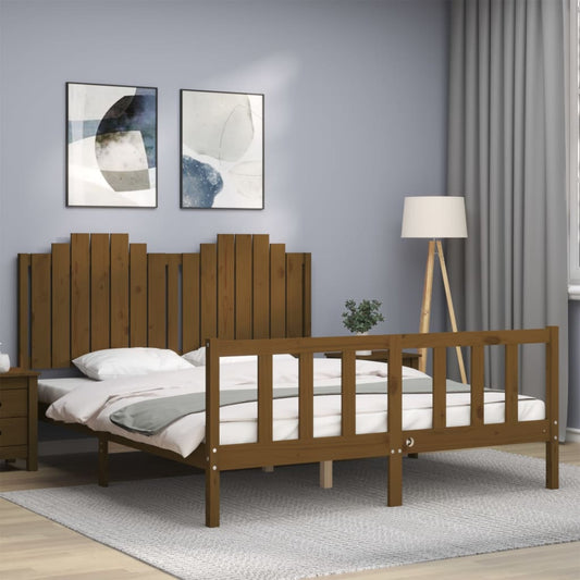 vidaXL Bed Frame with Headboard Honey Brown King Size Solid Wood