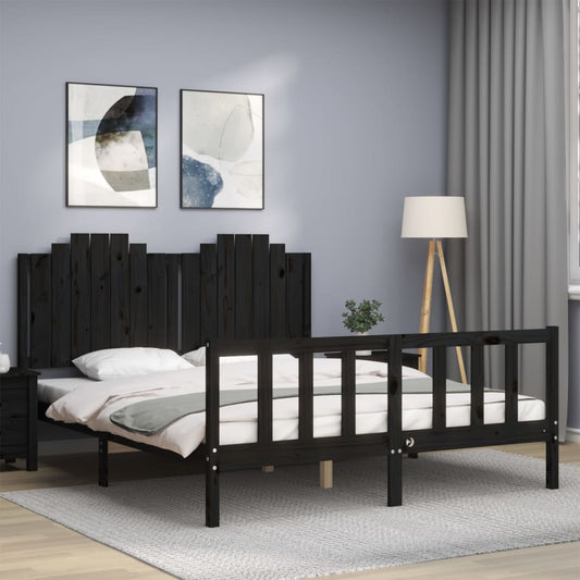 vidaXL Bed Frame with Headboard Black 160x200 cm Solid Wood