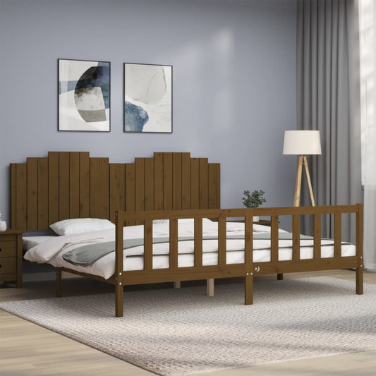 vidaXL Bed Frame with Headboard Honey Brown 200x200 cm Solid Wood