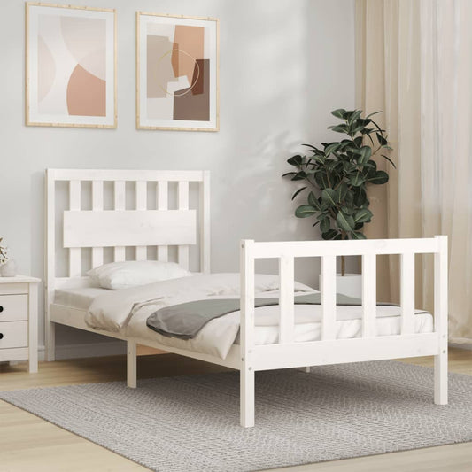 vidaXL Bed Frame with Headboard White Single Solid Wood