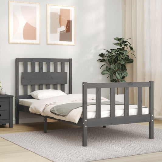 vidaXL Bed Frame with Headboard Grey Single Solid Wood
