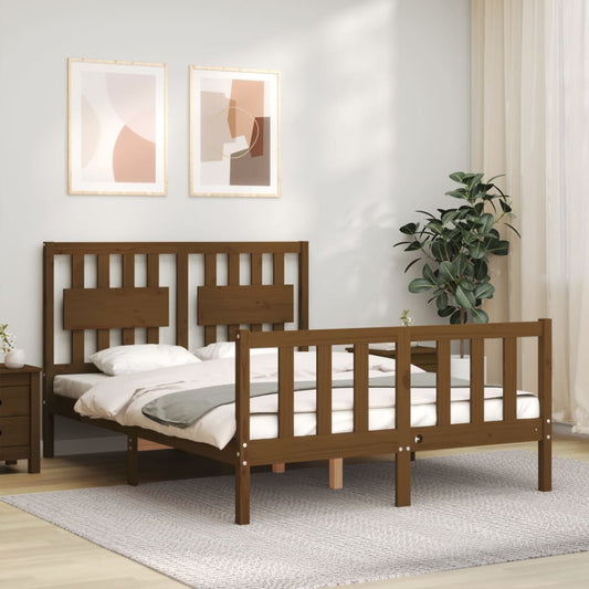 vidaXL Bed Frame with Headboard Honey Brown Small Double Solid Wood