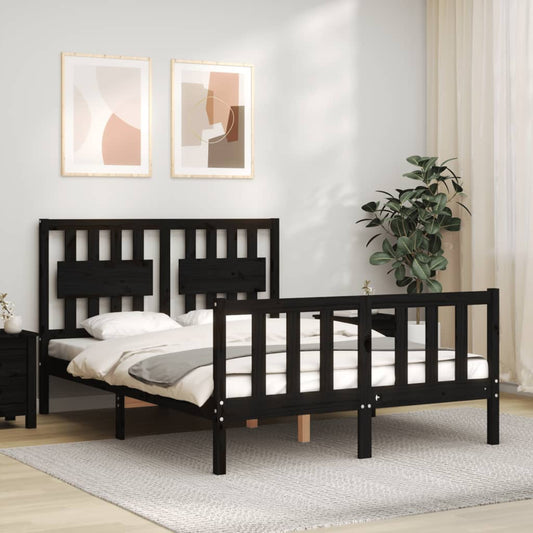 vidaXL Bed Frame with Headboard Black Small Double Solid Wood
