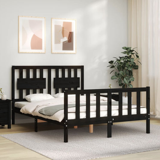 vidaXL Bed Frame with Headboard Black 140x190 cm Solid Wood