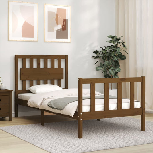 vidaXL Bed Frame with Headboard Honey Brown 90x200 cm Solid Wood