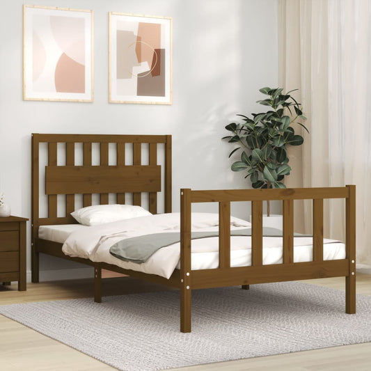 vidaXL Bed Frame with Headboard Honey Brown 100x200 cm Solid Wood