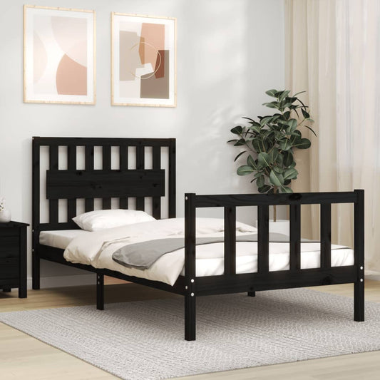 vidaXL Bed Frame with Headboard Black 100x200 cm Solid Wood