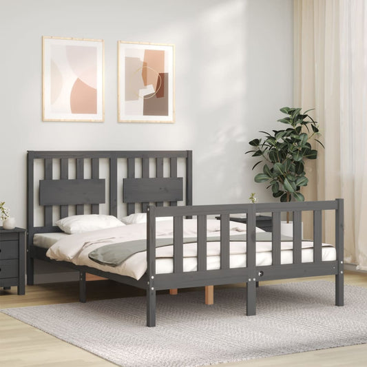 vidaXL Bed Frame with Headboard Grey 120x200 cm Solid Wood