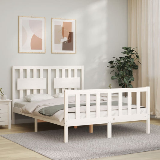 vidaXL Bed Frame with Headboard White 140x200 cm Solid Wood
