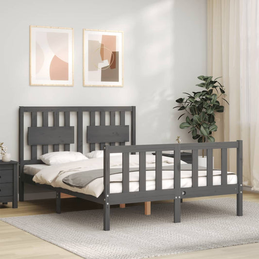 vidaXL Bed Frame with Headboard Grey 140x200 cm Solid Wood