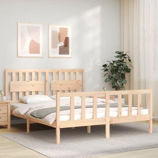 vidaXL Bed Frame with Headboard King Size Solid Wood