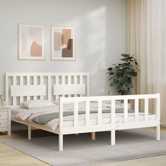 vidaXL Bed Frame with Headboard White 160x200 cm Solid Wood