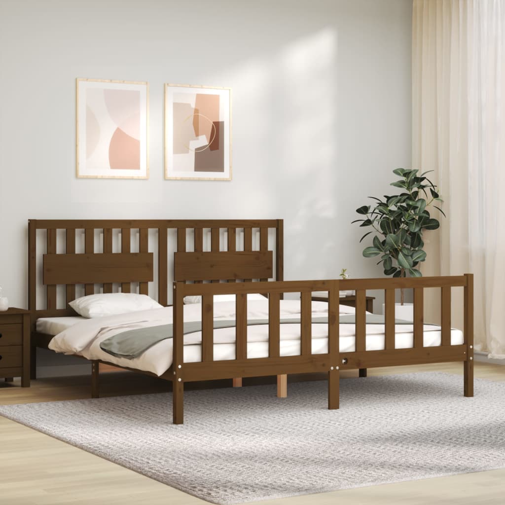 vidaXL Bed Frame with Headboard Honey Brown Super King Size Solid Wood
