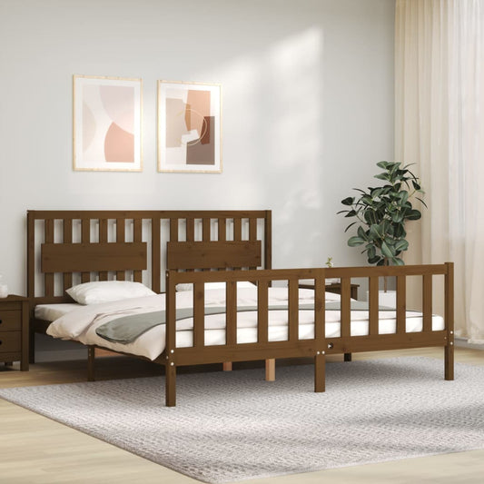 vidaXL Bed Frame with Headboard Honey Brown Super King Size Solid Wood