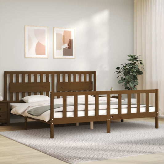 vidaXL Bed Frame with Headboard Honey Brown 200x200 cm Solid Wood