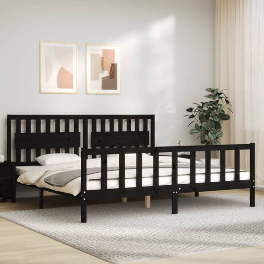 vidaXL Bed Frame with Headboard Black 200x200 cm Solid Wood