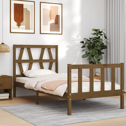 vidaXL Bed Frame with Headboard Honey Brown Single Solid Wood