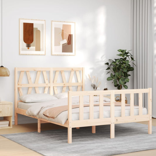vidaXL Bed Frame with Headboard Small Double Solid Wood