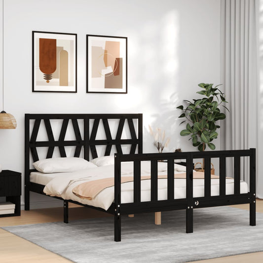 vidaXL Bed Frame with Headboard Black Small Double Solid Wood