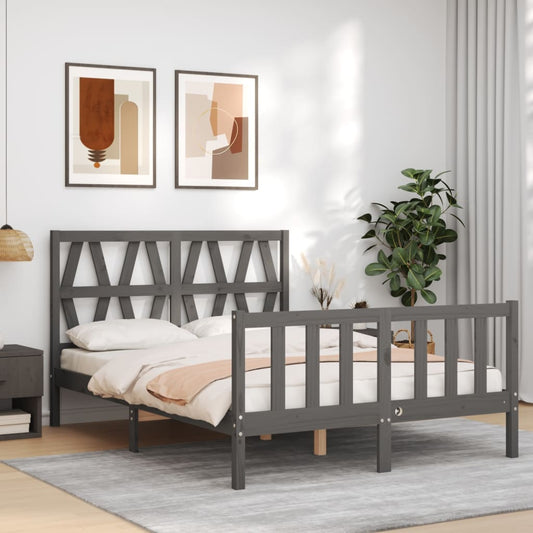 vidaXL Bed Frame with Headboard Grey Double Solid Wood