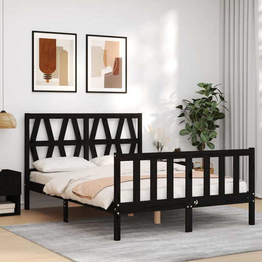 vidaXL Bed Frame with Headboard Black 140x190 cm Solid Wood