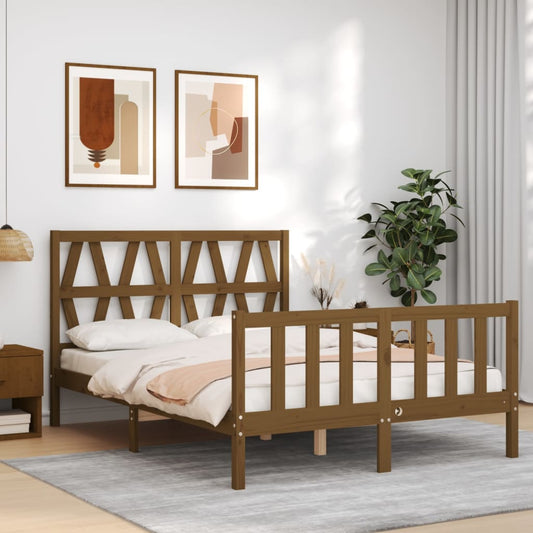vidaXL Bed Frame with Headboard Honey Brown 120x200 cm Solid Wood