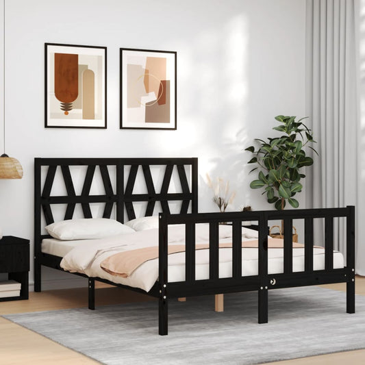 vidaXL Bed Frame with Headboard Black 120x200 cm Solid Wood