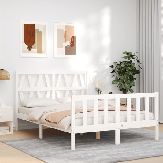 vidaXL Bed Frame with Headboard White 140x200 cm Solid Wood