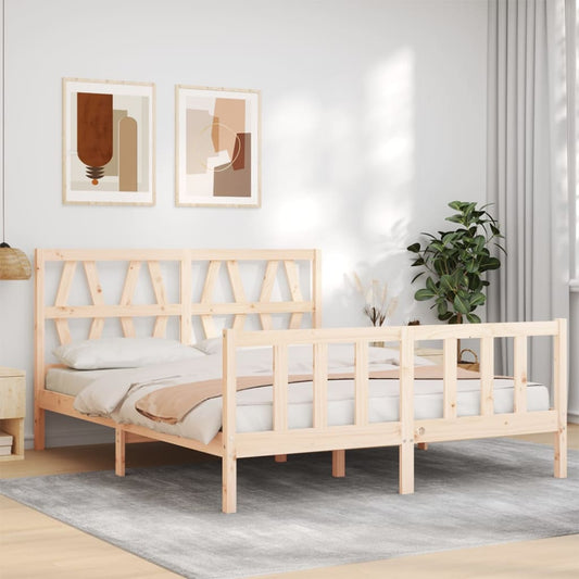 vidaXL Bed Frame with Headboard King Size Solid Wood