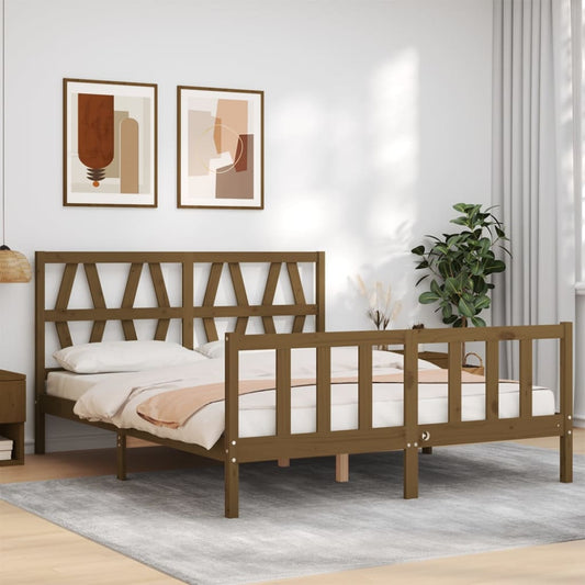 vidaXL Bed Frame with Headboard Honey Brown King Size Solid Wood