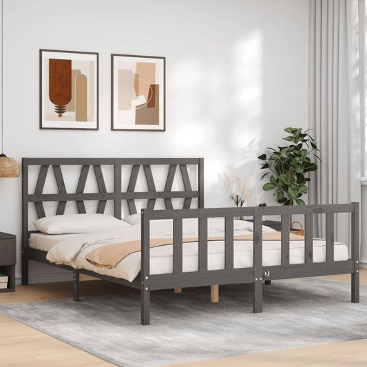 vidaXL Bed Frame with Headboard Grey 160x200 cm Solid Wood