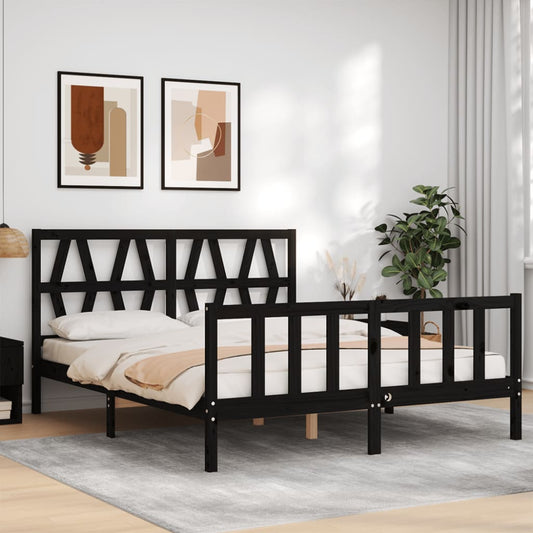 vidaXL Bed Frame with Headboard Black 160x200 cm Solid Wood