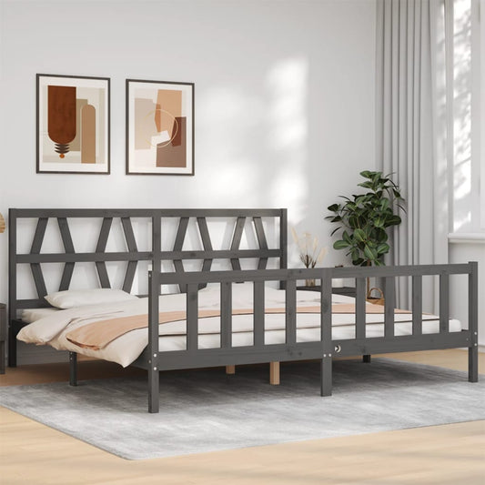 vidaXL Bed Frame with Headboard Grey Super King Size Solid Wood