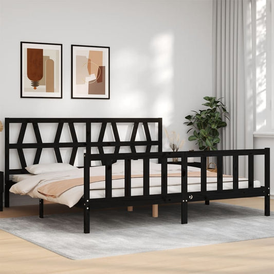 vidaXL Bed Frame with Headboard Black 200x200 cm Solid Wood