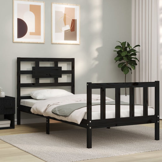 vidaXL Bed Frame with Headboard Black Small Single Solid Wood