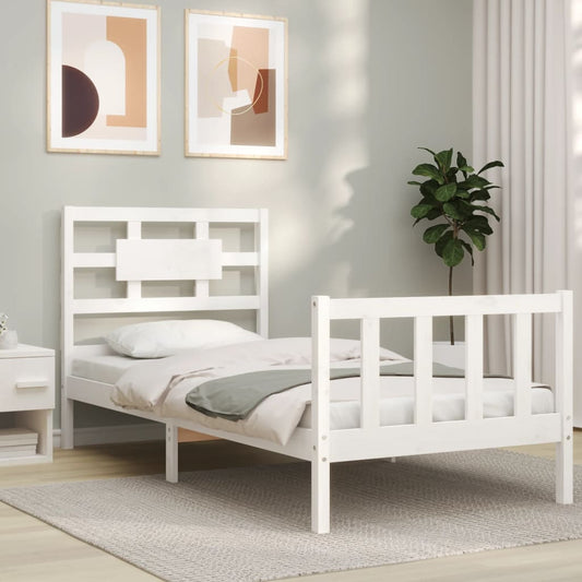 vidaXL Bed Frame with Headboard White Single Solid Wood