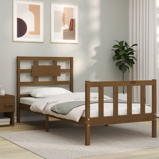 vidaXL Bed Frame with Headboard Honey Brown Single Solid Wood