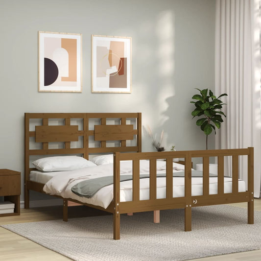 vidaXL Bed Frame with Headboard Honey Brown Small Double Solid Wood