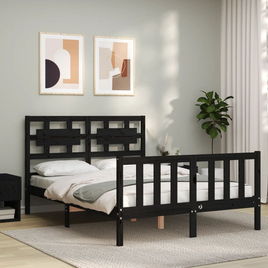 vidaXL Bed Frame with Headboard Black Small Double Solid Wood