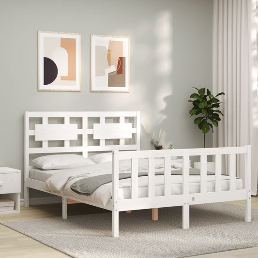 vidaXL Bed Frame with Headboard White Double Solid Wood