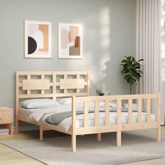 vidaXL Bed Frame with Headboard 140x190 cm Solid Wood