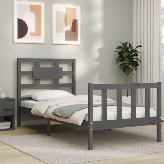 vidaXL Bed Frame with Headboard Grey 100x200 cm Solid Wood