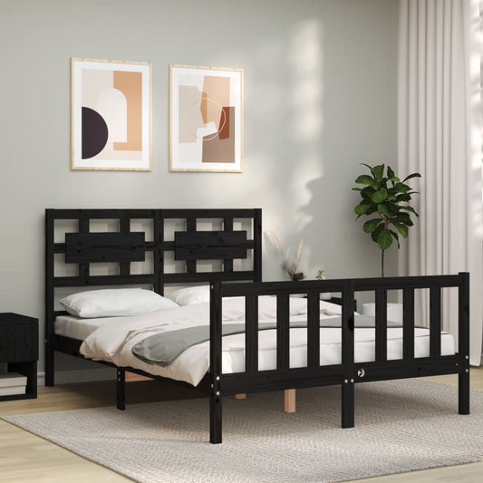 vidaXL Bed Frame with Headboard Black 120x200 cm Solid Wood