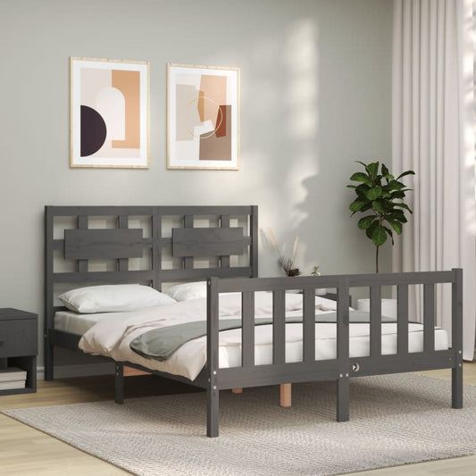 vidaXL Bed Frame with Headboard Grey 140x200 cm Solid Wood