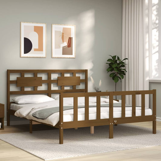 vidaXL Bed Frame with Headboard Honey Brown King Size Solid Wood