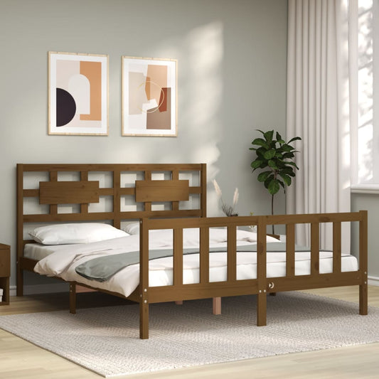 vidaXL Bed Frame with Headboard Honey Brown 160x200 cm Solid Wood