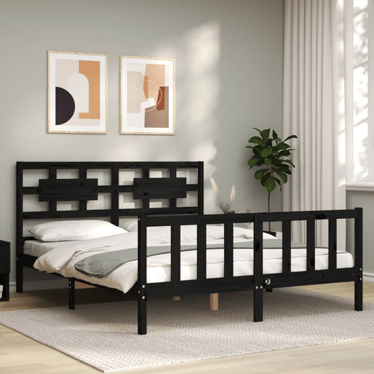vidaXL Bed Frame with Headboard Black 160x200 cm Solid Wood
