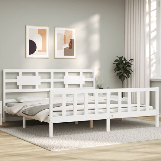 vidaXL Bed Frame with Headboard White Super King Size Solid Wood